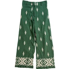 Zara Boho Embroidered Linen Blend Wide Leg Culottes Crop Pant Womens S green