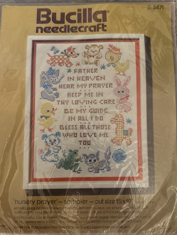 New Bucilla Nursery Prayer Sampler Stitchery Kit #3471  Sealed 15x19