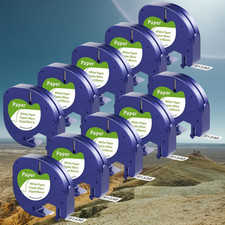 10PK DYMO LetraTag Tape Refills 91330 12mm Compatible for LT-100H White Paper