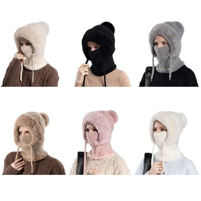3in1 Knitting Scarf Hat Female Face Cover Hat Warm Beanie Cold Weather Sport Cap