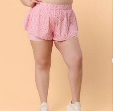 Blogilates Women's Pink Floral Ruffle shorts size 3XL