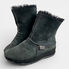 Fitflop Mukluk Shorty Black Suede Ankle Boot Faux Fur - Black - UK 5