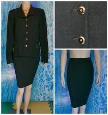 ST. JOHN Collection KNITS BLACK Jacket  Skirt L 12 10 2pc Suit Gold Buttons