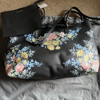 Alexander McQueen Black Floral Print Tote Bag +Pouch With Tag | eBay