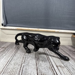 Stalking Black Panther 18" Ceramic Figurine With Rhinestone Eyes MCM