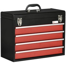 Tool Chest 4 Drawer Tool Box Handle Lockable Ball Bearing Runners Black Red