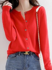 Women Knitted Neck Casual Long Sleeve Tops Solid Basic Soft Sweaters Female