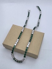 20 TCW Round Lab Created Emerald  Diamond Tennis Necklace 14k White Gold Plated