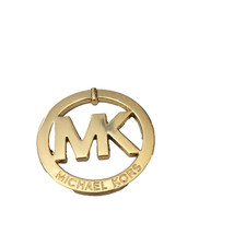 Michael Kors Gold Tone Bag Charm Purse Chain Round MK Logo Clip On Hang Tag Fob