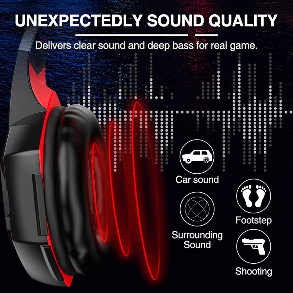 WIRED GAMING HEADSET HEADPHONES MICROPHONE LED FOR PC LAPTOP PS4 XBOX ONE 3.5MM - Image 3 of 4