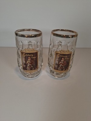 CARLSBERG Vintage Paar halbe Pint Gläser mit Goldrand Kneipe Bier Mann Höhle 