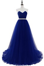 A-line Strapless Tulle Evening Dresses Lace Up Crystal Sequin Formal Party Gowns