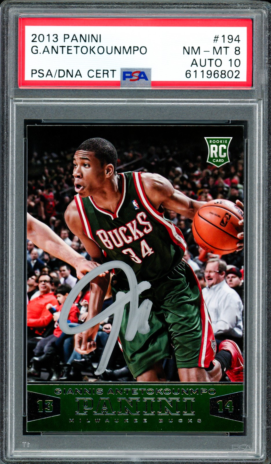 Giannis Antetokounmpo Signed 2013 Panini RC 194 Bucks PSA 8 Auto GM 10 PSA/DNA