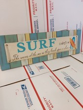 Surf Sign Surfer Girl Or Boy Beach Theme Room Nautical Ocean Teal Blue Yellow