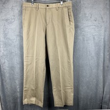 Eddie Bauer Pants Mens 35 x 32 Khaki Flat Front Wrinkle Free Relaxed Fit Casual