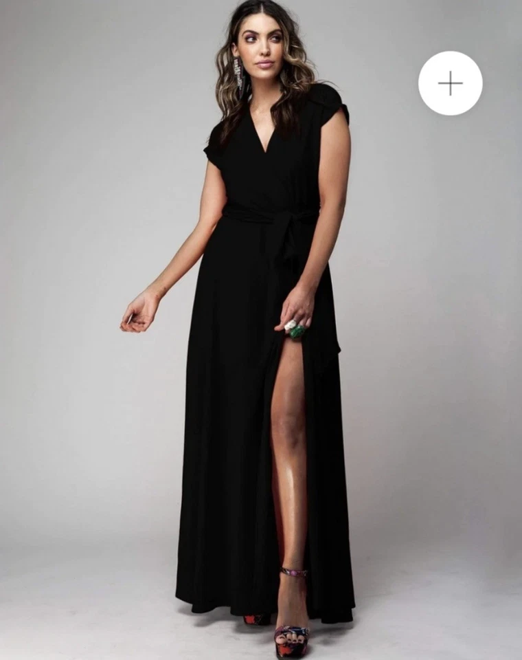 Меган LOS ANGELES черный искусственного надежном подпоясанный погружения v-образным вырезом разрез макси платье средний - Изображение 4 из 4