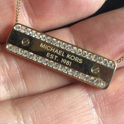 8904 Michael Kors Crystal Bar Pendant Necklace Rose Gold Tone 16-17 Inch