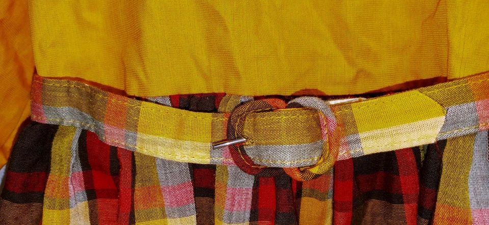Vtg 60s Toddletime Sz 3/4 Fall Plaid Sash Belt Dress, Metal Zipper Girls Size 2 - Image 3 of 4