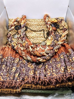 H703 Sun N Sand Boho Straw Raffia Tote Bag Braided Paisley Beach Purse