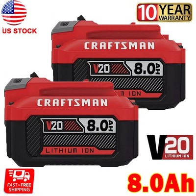2PACK 20Volt For Craftsman V20 8.0Ah Li-ion Battery CMCB204 CMCB202 CMCB205 20V