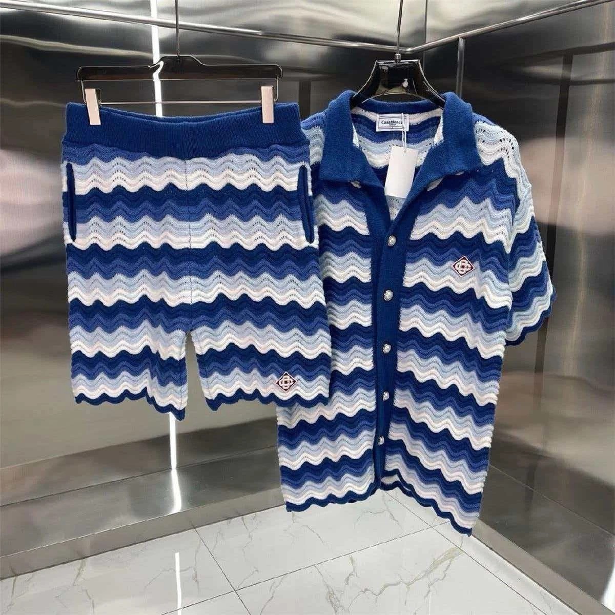 Casablanca 2025 Spring/Summer Color-block Wavy Knit Short-sleeved
