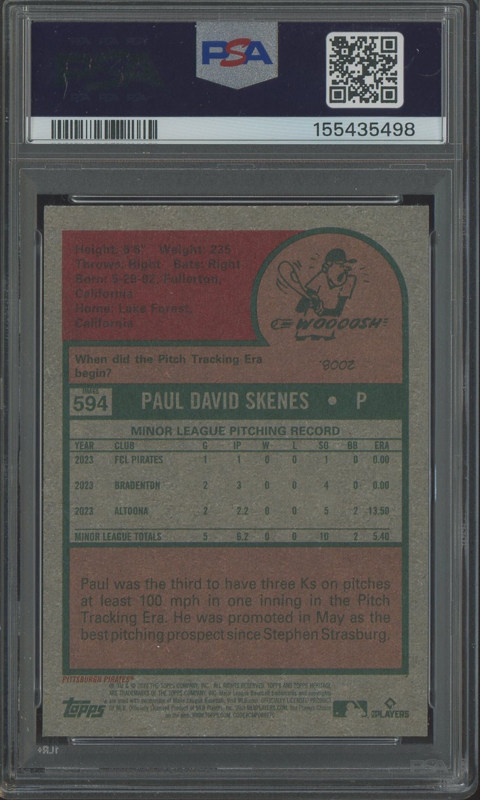Paul Skenes 2024 Topps Heritage Image Variation #594 Pirates RC Rookie PSA 10 view 2