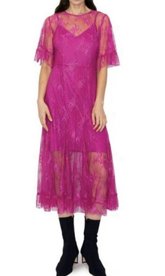 #ad NWT Women#x27;s Melloday Pink Lace Barbie Midi Dress Party Holidays Cocktail Medium. $39.00