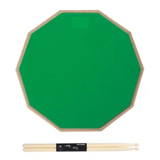 Practice Drum Pad Set, 12 Inch Silent Snare Drum Pad with Drumsticks (Green)