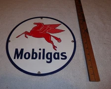 VINTAGE MOBIL MOBILGAS PEGASUS HORSE 11 3/4" PORCELAIN METAL GASOLINE & OIL SIGN