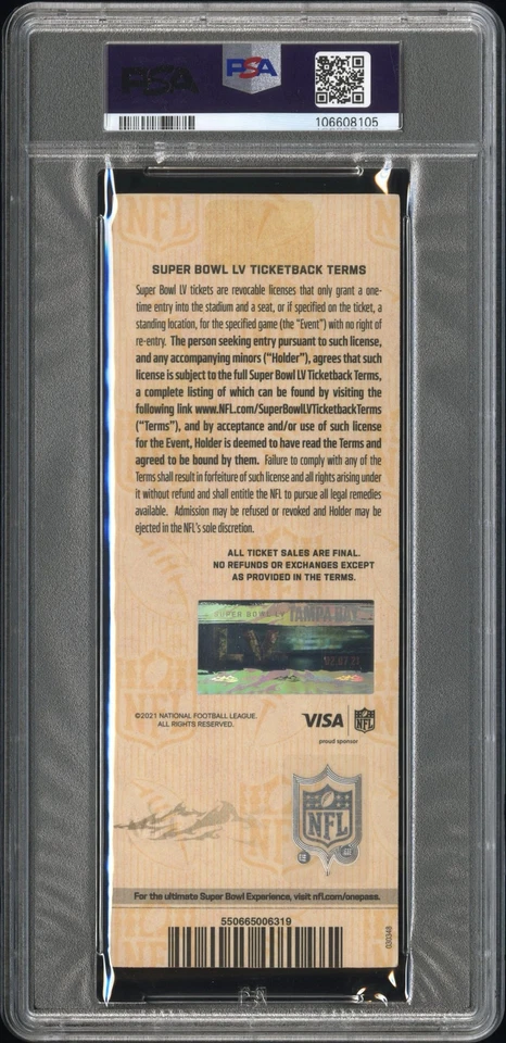Super Bowl LV 2021 - TB-31, KC-9 - MVP - Tom Brady: boleto azul PSA como nuevo 9 Foto 3 de 3