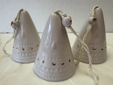 Lot of 3 Anthropologie Atelier Stella Triangle Bells Face Folk Art white w/gold 