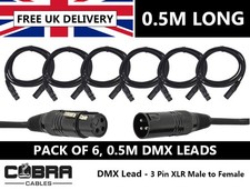 Image of 6 x DMX Leads 0.5m - 3 Pin XLR Male to Female- High Quality Connectors & Cable