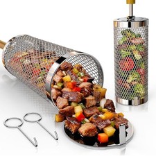 Rolling Grill Basket 2-Pack,304 Stainless Steel Grill Basket Large/Small Set