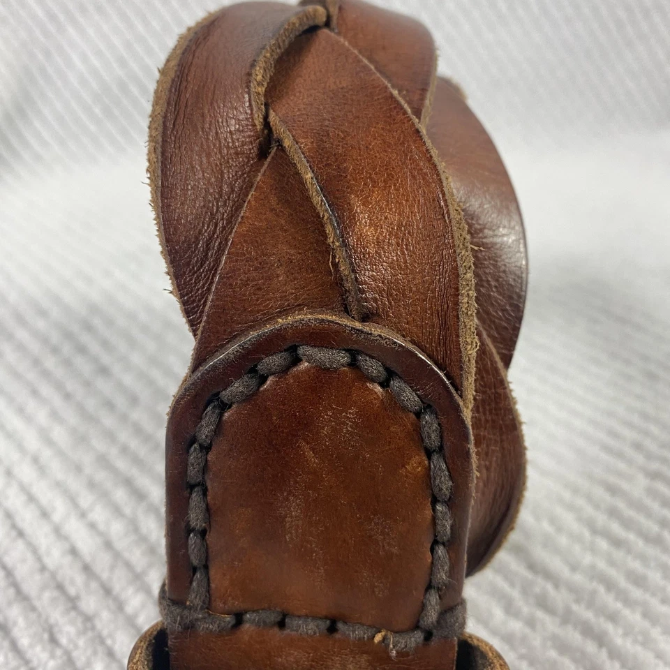 Cinturón Abercrombie & Fitch Mujer Pequeño Mediano Marrón Trenzado Cuero Genuino Tejido Foto 2 de 4