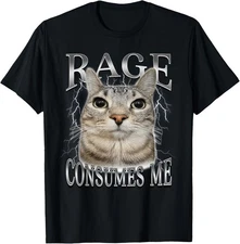 Rage Consumes Me Funny Silly Staring Cat Meme Women Men T-Shirt Gift for Dad, Mo
