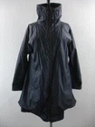 Women's L XL EILEEN FISHER Black Waxed Organic Cotton Twill Rain Coat Long Lined