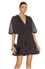 Zimmermann Pleated Plisse White Spot Mini Dress Puff Sleeves Size 2 AU/UK10-8US