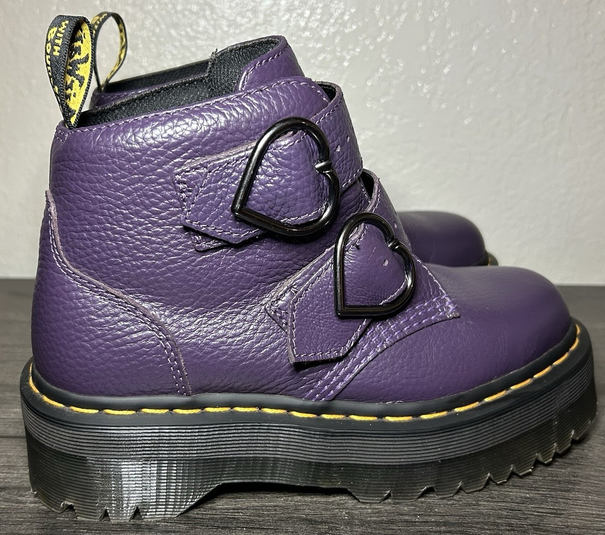 Dr. Doc Martens Devon Purple Hearts Leather Platform Chunky Boots