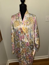 Vintage Christian Dior Floral Satin Maxi Robe LG Long Dainty Luxury Designer Tie