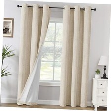 100 Blackout Curtains Linen 42"W x 84"L Pack of 2 Heathered Bleached Sand
