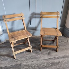 2 x Vintage Wooden Folding Slatted Childs Chairs