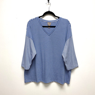 Chicos Stripe Mix Drop Shoulder Top Womens Ocean Drop 3/4 Sleeve xxl 4 20 NWT