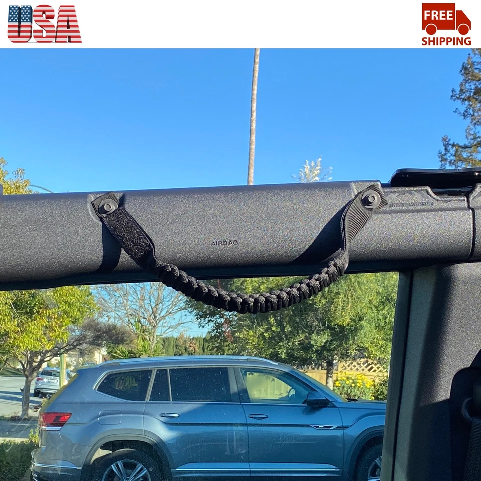 4pcs Black Roll Bar Grab Handles Paracord Grip Handle For 2021-2024 Ford Bronco Foto 4 de 4