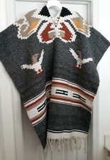 Vintage Thunderbird Native Southwest Western Style Poncho Cover Wool Blend  