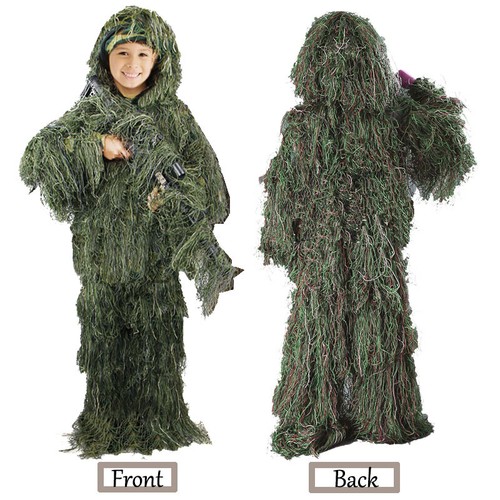 Kids 3D Ghillie Suit Children Woodland Outdoor Game Play Show Suit for Halloween