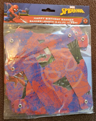 NEW Marvel Spiderman Superhero Happy Birthday Spell Out Party Banner 6.4 ft Long