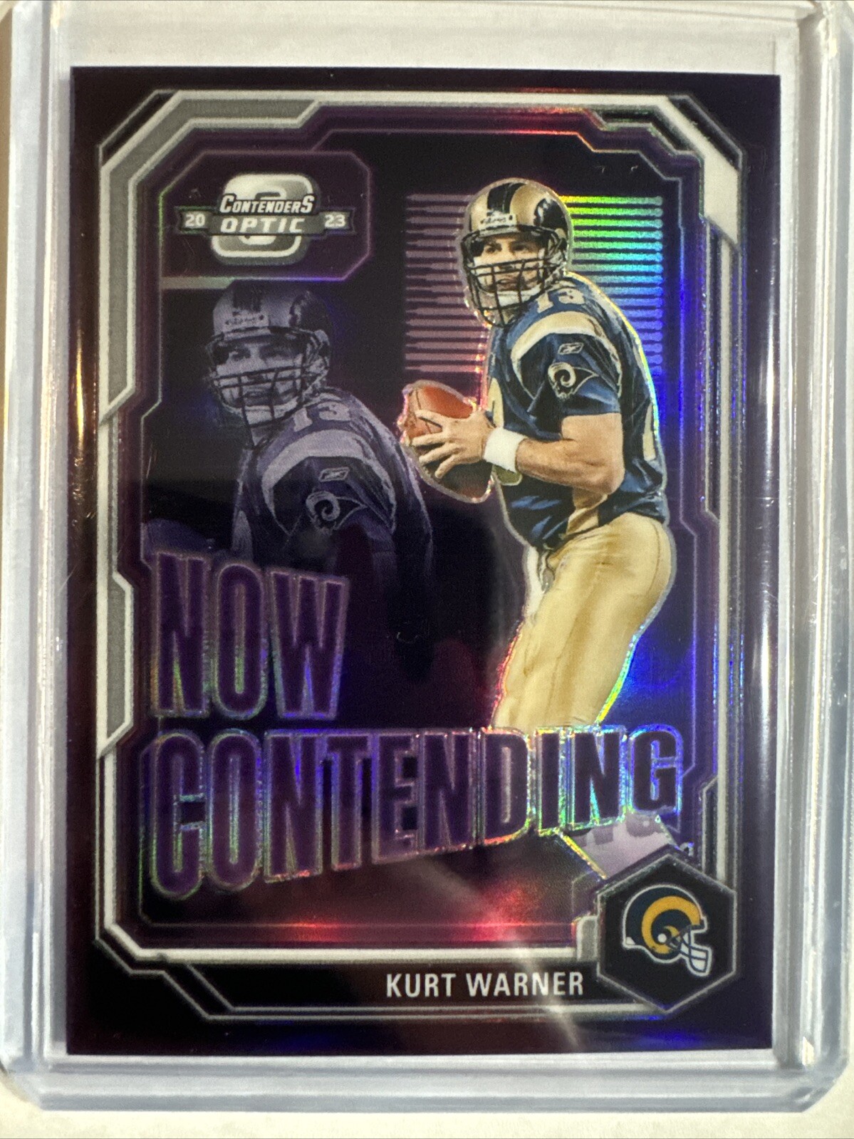 2023 Panini Contenders Optic Kurt Warner Now Contending Case Hit SSP Rams