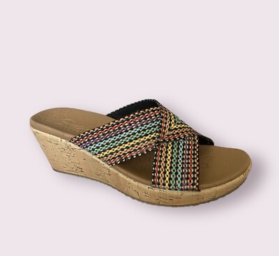 Skechers Women's Size Luxe Foam Wedge Comfort Sandals Tan