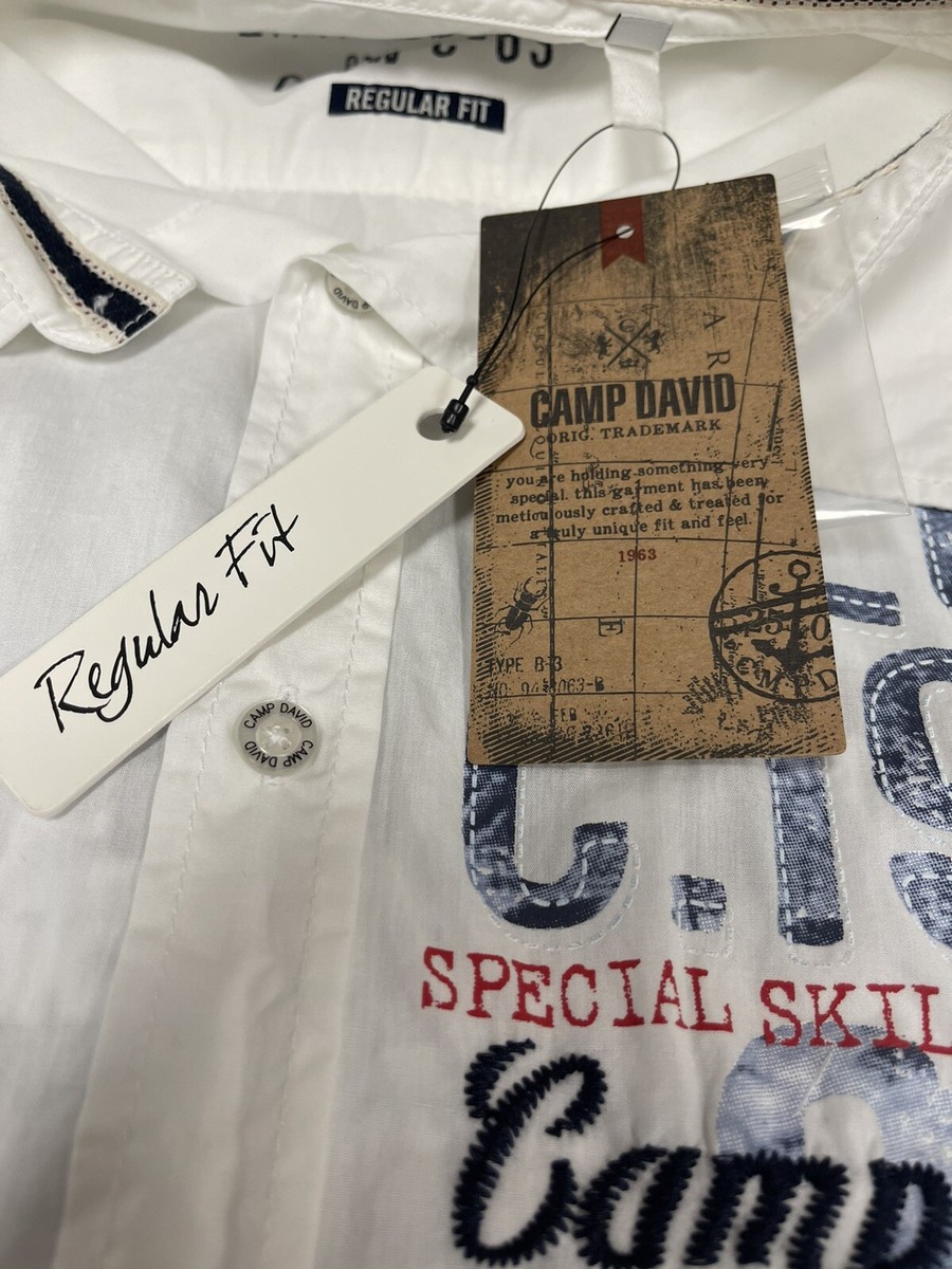 Camp David Shirt Mens Medium White Button Up Embroidered Surf