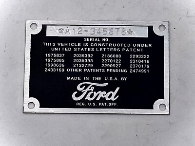 Stamped Ford Car or Pickup Truck DATA PLATE  1937 1938 1939 1940 1941